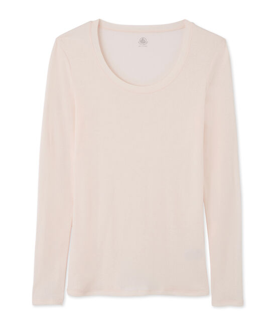 Tee-shirt manches longues femme en coton léger rose FLEUR