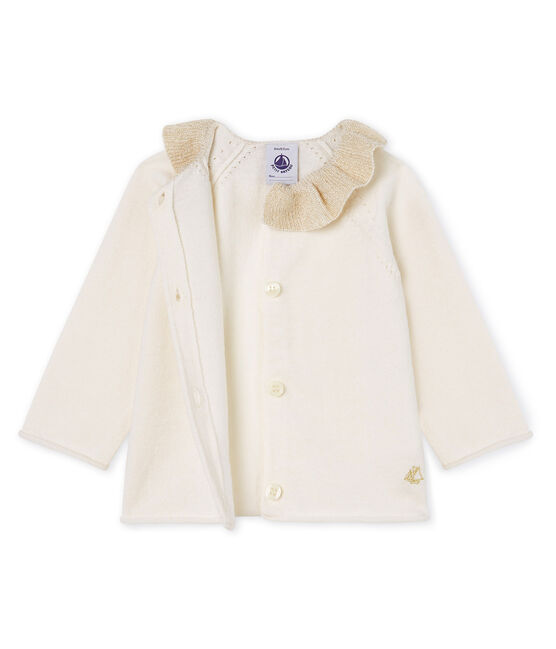 Cardigan bébé fille en tricot laine et coton blanc MARSHMALLOW