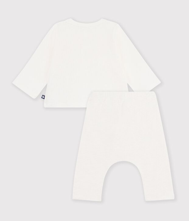 Babyset in effen geborduurde katoenen borstzak wit