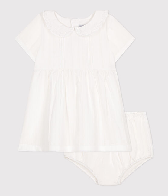 Wit katoenen babyjurkje met bloomer en ajourdetails wit ECUME