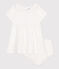 Wit katoenen babyjurkje met bloomer en ajourdetails wit ECUME