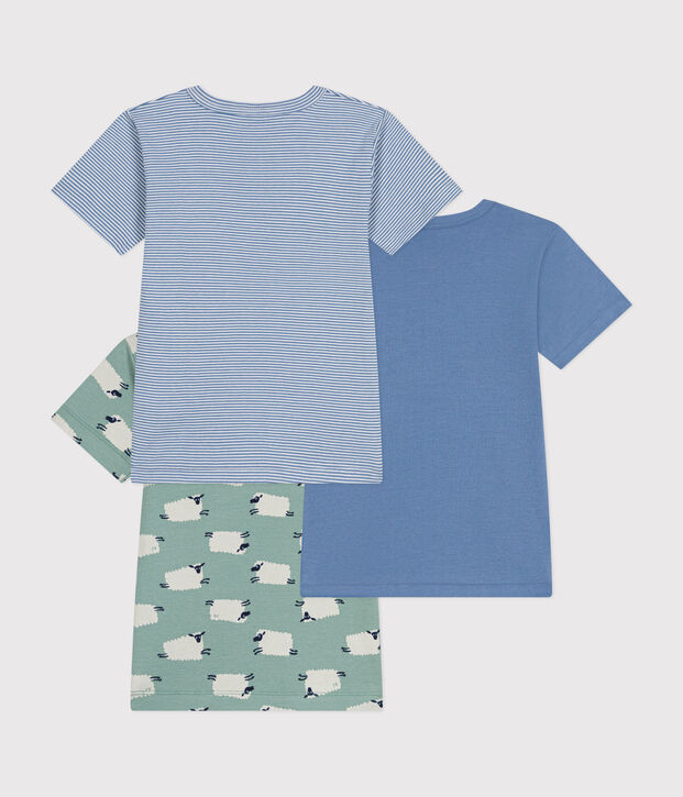 Setje met 3 katoenen T-shirts met korte mouw en schaapmotiefje voor kinderen multicouleur