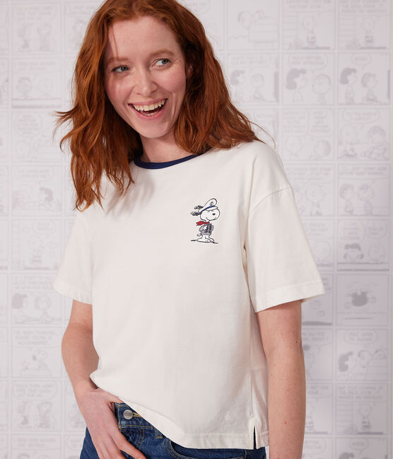 LE BOXY, katoenen T-shirt voor dames wit MARSHMALLOW
