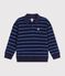 Sweatshirt col polo enfant en coton &agrave; rayures bleu/vert/bleu