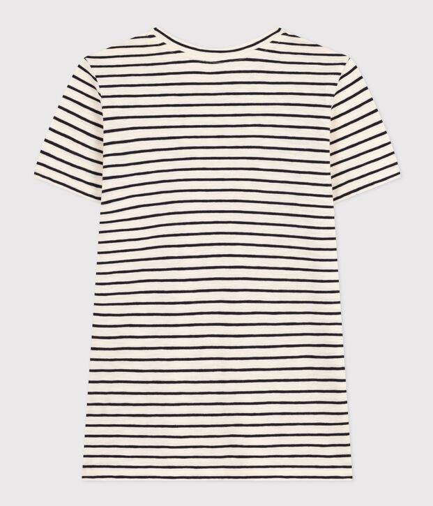 Le Droit, gestreept katoenen T-shirt met ronde hals voor dames ecru/blauw