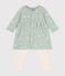 Katoenen jurk en legging voor baby's groen HERBIER/wit MULTICO