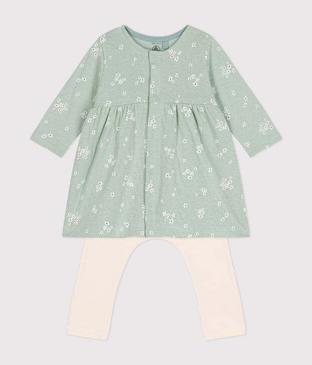 Katoenen jurk en legging voor baby's groen/multicouleur