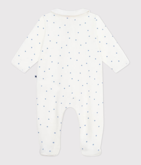 Katoenen babypyjama met kraagje en sterrenprint wit MARSHMALLOW/blauw ALASKA