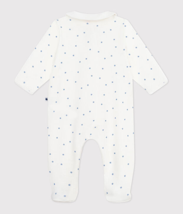 Katoenen babypyjama met kraagje en sterrenprint wit/blauw