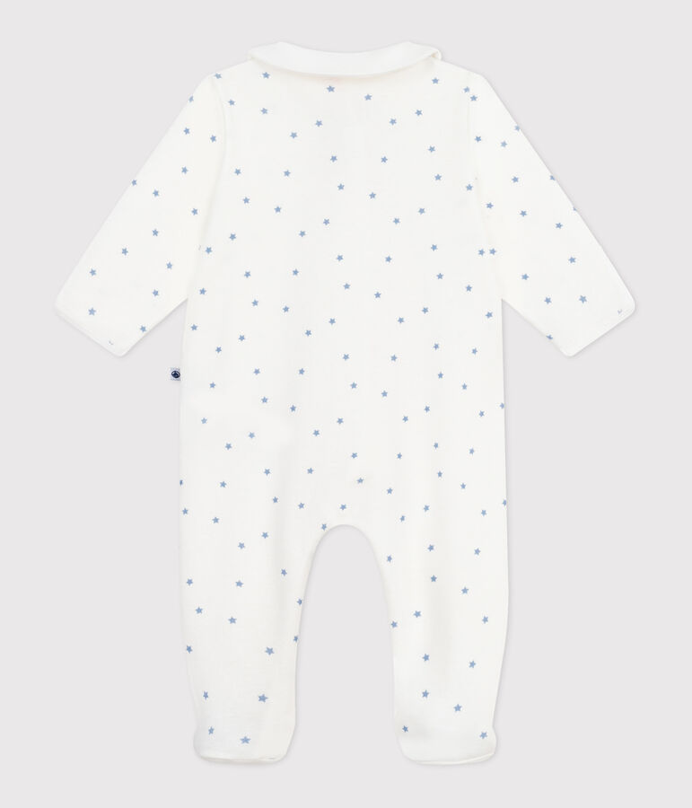 Katoenen babypyjama met kraagje en sterrenprint wit/blauw