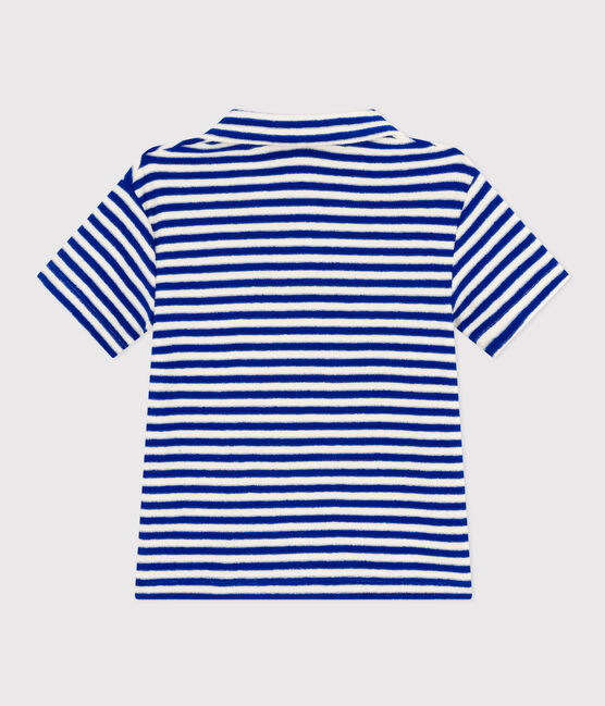 Polo met korte mouwen in bouclébadstof voor jongens blauw SURF/ AVALANCHE