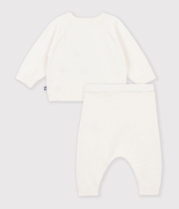 Ensemble b&eacute;b&eacute; en tricot &agrave; motif blanc cass&eacute;