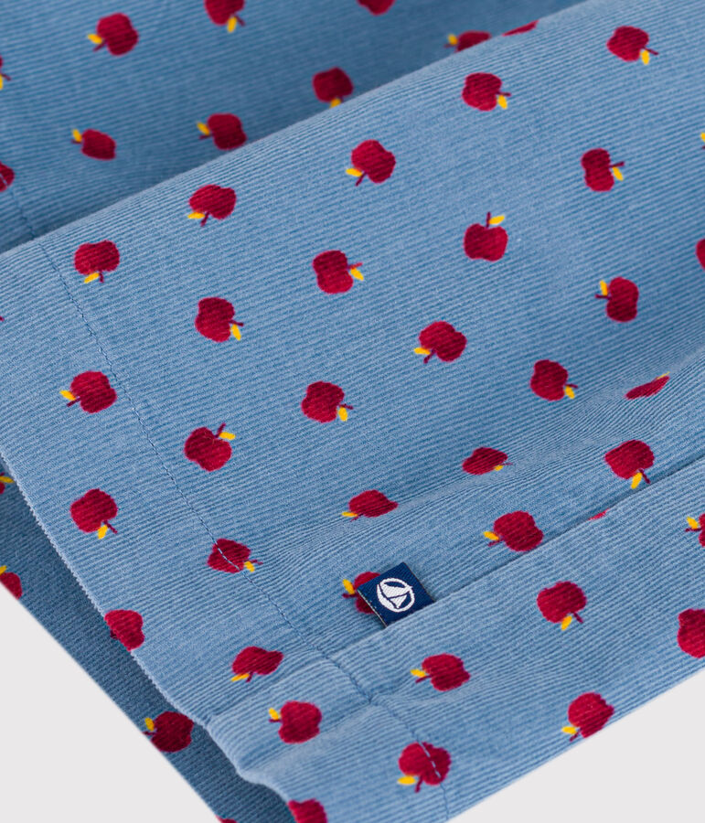 Robe enfant manches longues en velours imprim&eacute; bleu/multicouleur