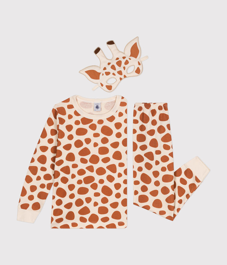 Pyjama d&eacute;guisement girafe en coton enfant &eacute;cru/marron
