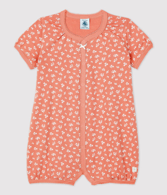 Combicourt fleuri bébé en coton biologique rose PAPAYE/ MARSHMALLOW