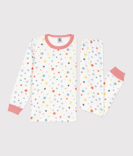 Pyjama enfant en coton imprimé étoiles blanc MARSHMALLOW/blanc MULTICO