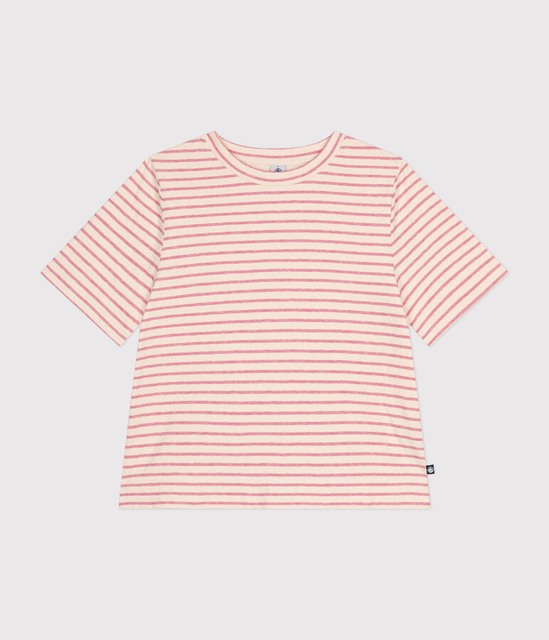 Le Boxy, dames-T-shirt van tubic ecru/roze