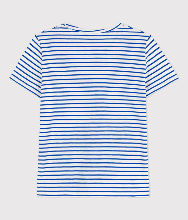 Tee-shirt LE DROIT 130 ans col rond en coton Femme blanc/bleu