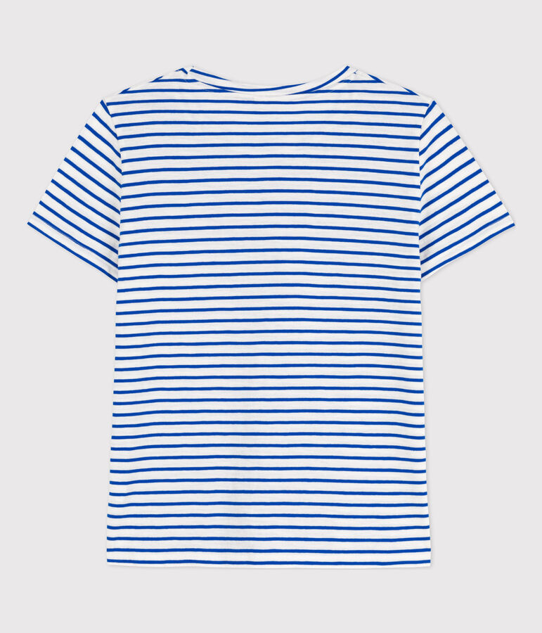 Tee-shirt LE DROIT 130 ans col rond en coton Femme blanc/bleu