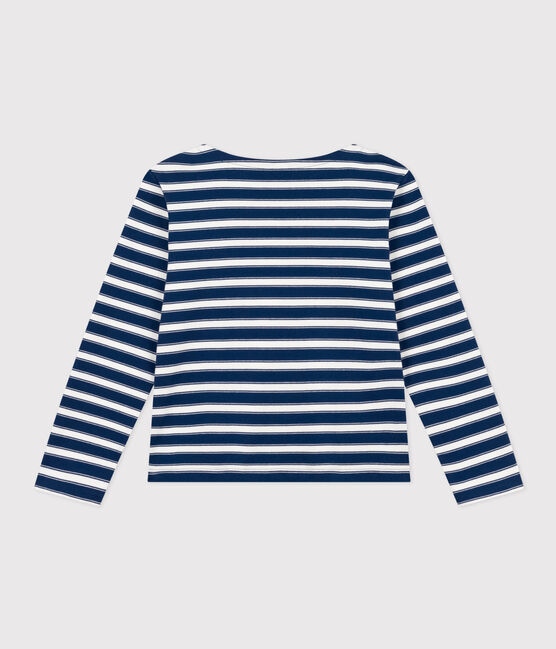 Katoenen marinetruitje met knoopsluiting voor dames blauw MEDIEVAL/wit MARSHMALLOW