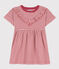 Gestreepte jurk van gevlamde jerseystof voor meisjes roze PAPI/beige AVALANCHE