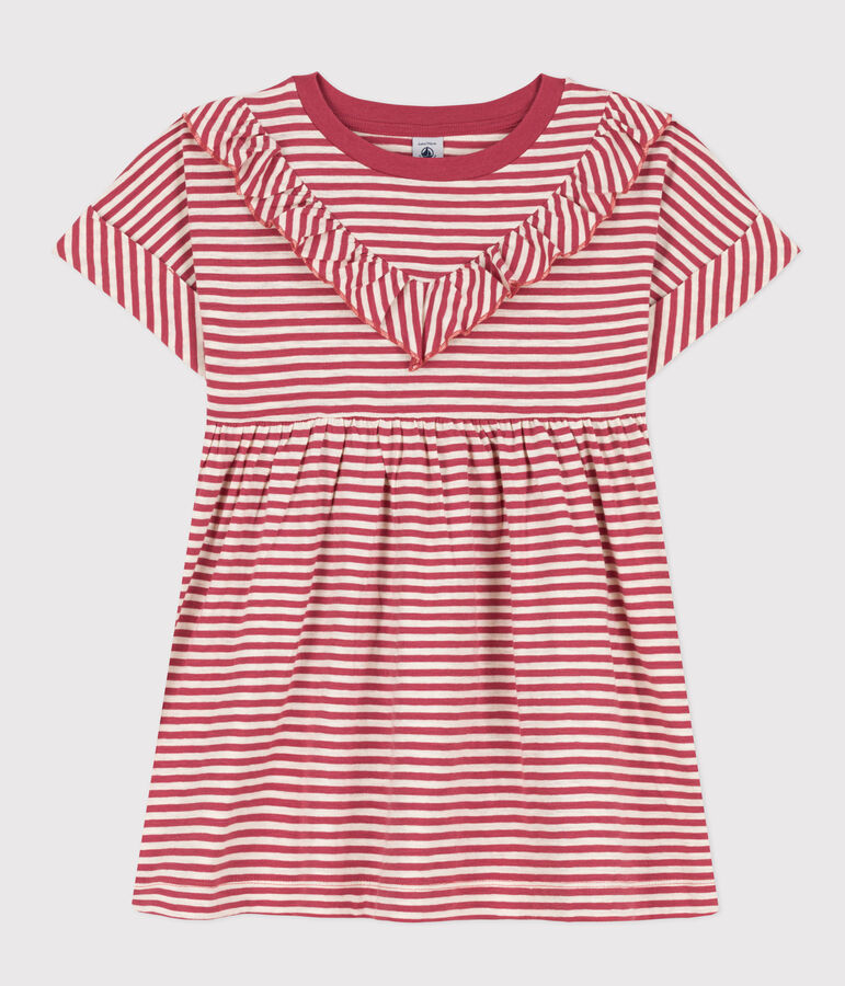 Robe ray&eacute;e en jersey flamm&eacute; enfant fille rose/&eacute;cru