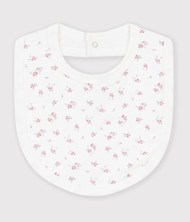 Bavoir b&eacute;b&eacute; en coton imprim&eacute; blanc/rose