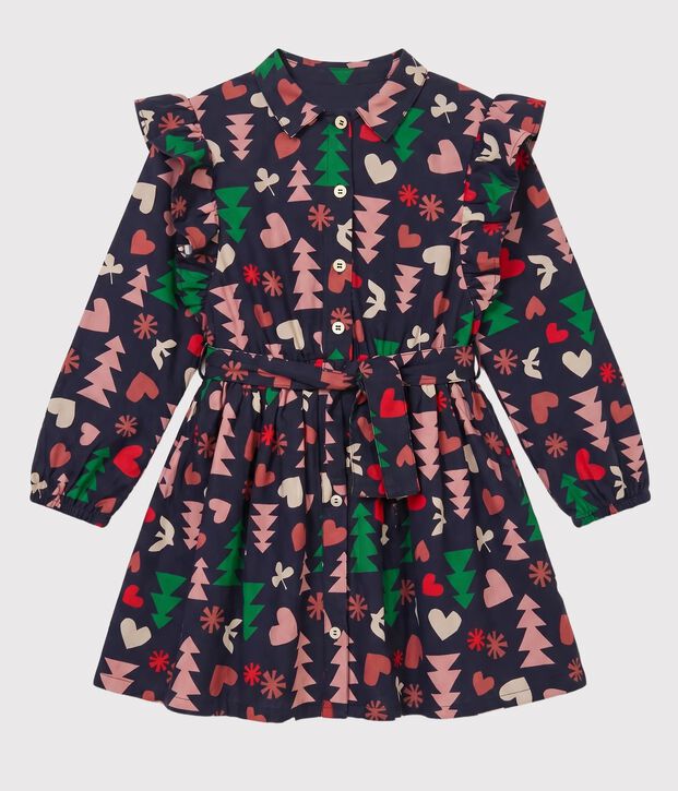 Robe manches longues en flanelle enfant fille bleu/multicouleur