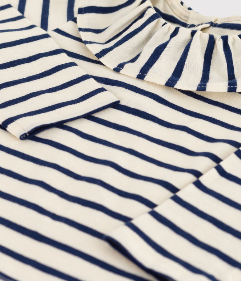 Babybloesje met lange mouwen van lichtje jersey ecru/blauw