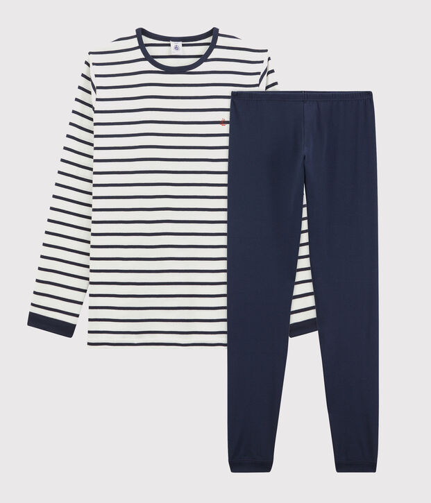 Pyjama marini&egrave;re petit gar&ccedil;on en coton blanc/bleu