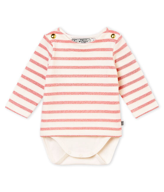 Body marinière brillant bébé fille blanc MARSHMALLOW/rose JOLI BRILLANT