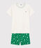 Witte pyjacourt van ribstof uniseks wit MARSHMALLOW/groen GAZON