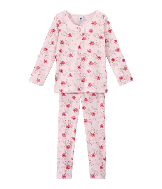 Meisjespyjama met bloemendessin roze VIENNE/wit MULTICO