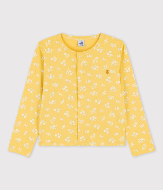 Cardigan imprimé en coton enfant fille jaune ORGE/blanc MARSHMALLOW