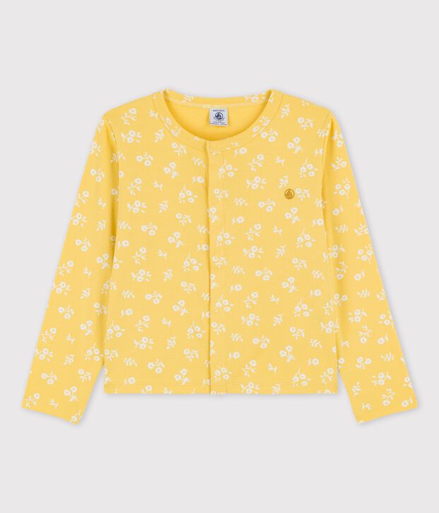 Cardigan met print voor meisjes in katoen geel/wit