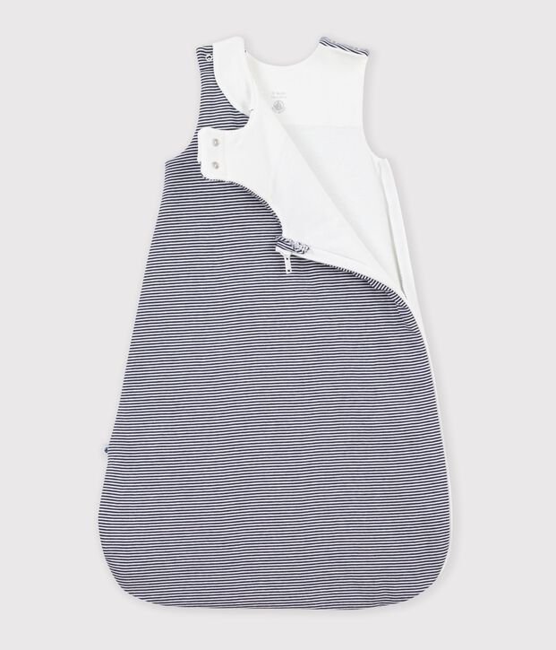 Katoenen babytrappelzakje met streepjesprint TOG 2 blauw/wit