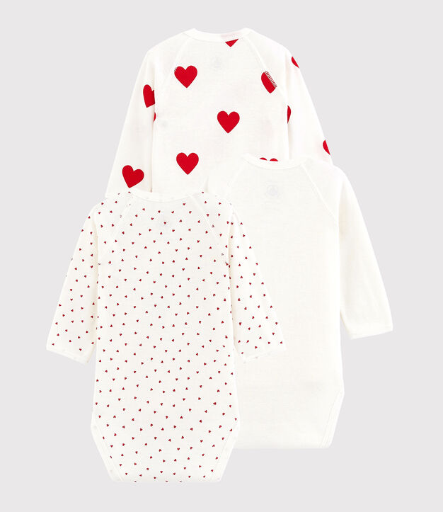 Lot de bodies crois&eacute;s manches longues b&eacute;b&eacute; mixte en coton imprim&eacute; coeur multicouleur