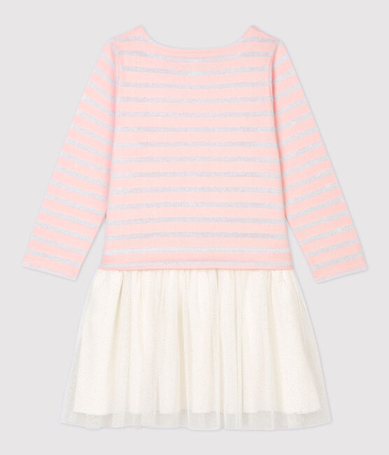 Meisjesjurk met lange mouwen van katoen en tule roze MINOIS/ MARSHMALLOW ARGENT BRILLANT