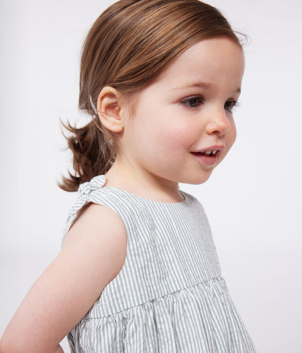 Katoenen mouwloze babyjurk met strepen wit/groen