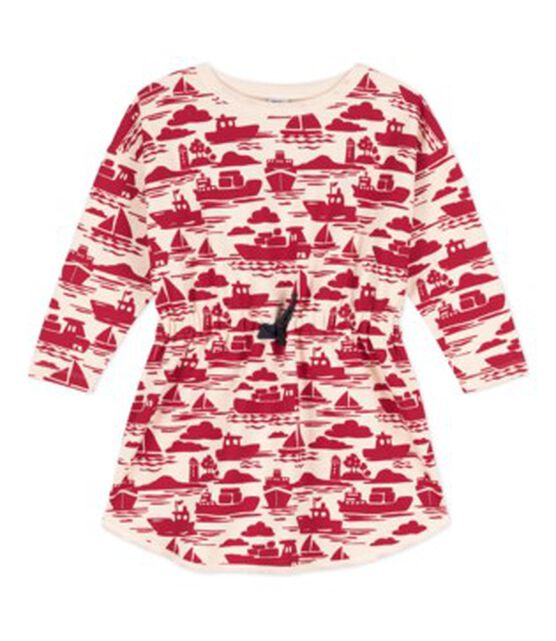 Meisjesjurk van molton met lange mouwen en print rood AVALANCHE/ ROUGE