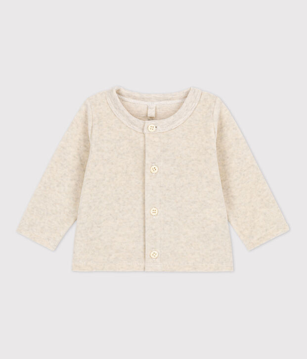 Cardigan en velours b&eacute;b&eacute; en coton beige chin&eacute;