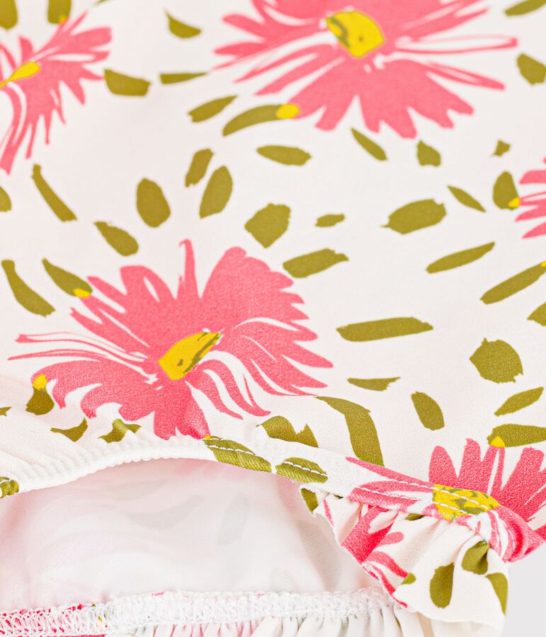 Eendelig babyzwempakje met ruches en bloemenprint wit/multicouleur