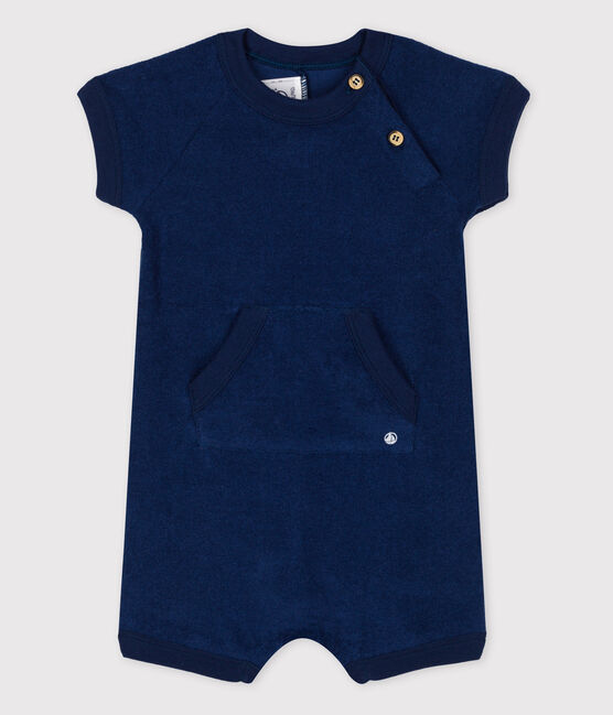 Combinaison courte bébé en bouclette éponge bleu MEDIEVAL