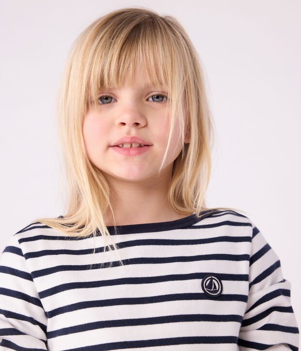 Iconisch gestreept marineshirt van katoen voor kinderen wit/blauw
