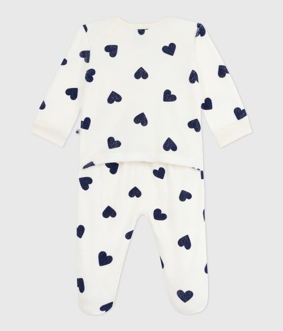 Pyjama bébé en coton ouverture sans pression imprimé cœur bleu MILK/ SOIR