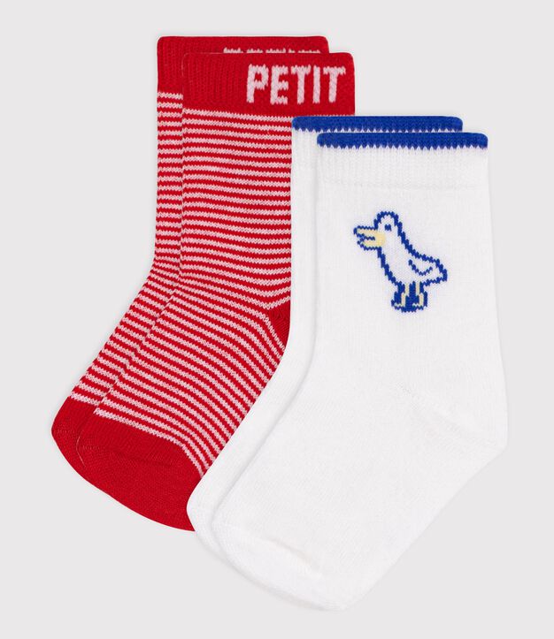 2 paires de chaussettes b&eacute;b&eacute; en coton mouettes et rayures multicouleur