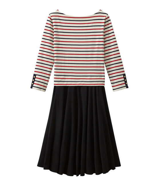 Damesjurk met trompe-l'oeileffect beige COQUILLE/blauw SMOKING/ TERKUIT