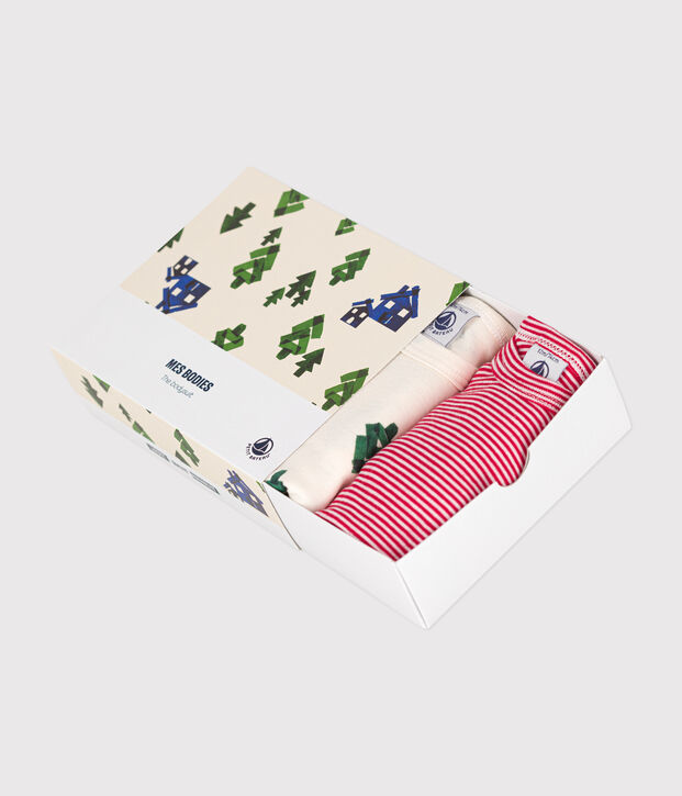 Set van 3 katoenen body's met lange mouwen met dennenbomenprint multicouleur