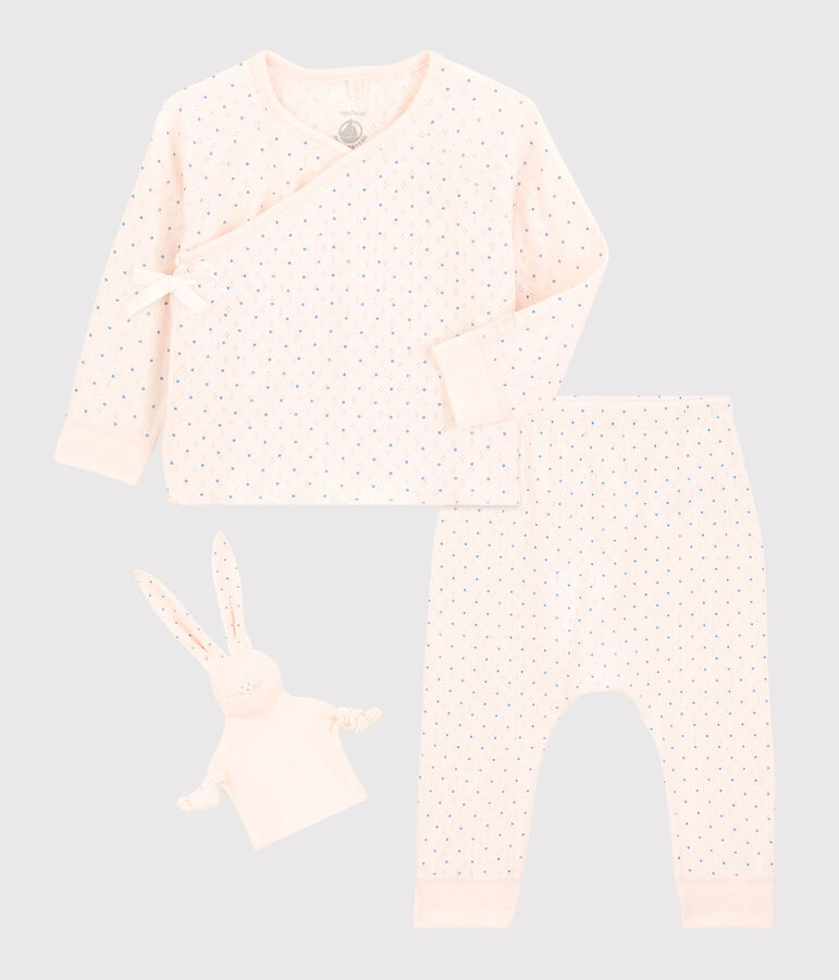 Roze 3-delige set van biologisch katoen voor baby's roze/blauw