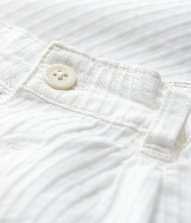 Pantalon c&eacute;r&eacute;monie ray&eacute; en popeline b&eacute;b&eacute; gar&ccedil;on blanc